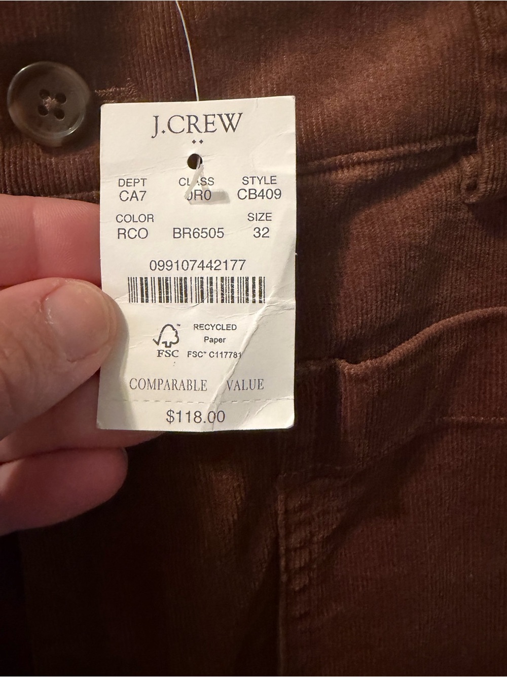 NWT J. Crew Factory Corduroy Pants Front Patch Pocket Wide-legs Brown Size 32 - Picture 5 of 8